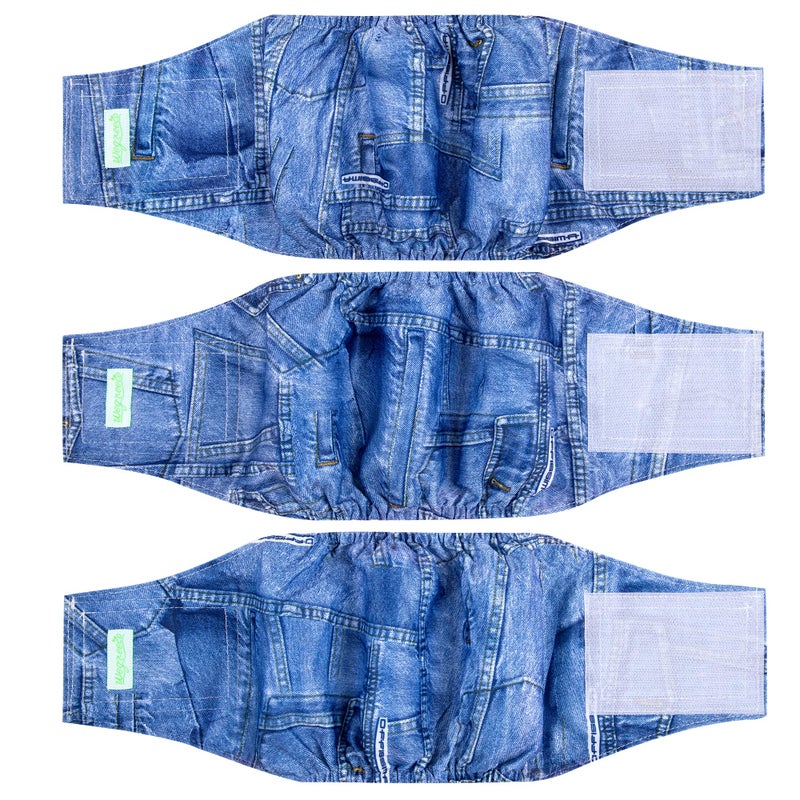 Wegreeco Jeans Washable Male Dog Diapers (Pack of 3) - Washable Male Dog Belly Wrap (Large - 18"- 21" Waist) - Image 1